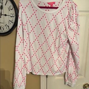 Lilly Pulitzer White and Pink eyelet Long Sleeve Top size XL